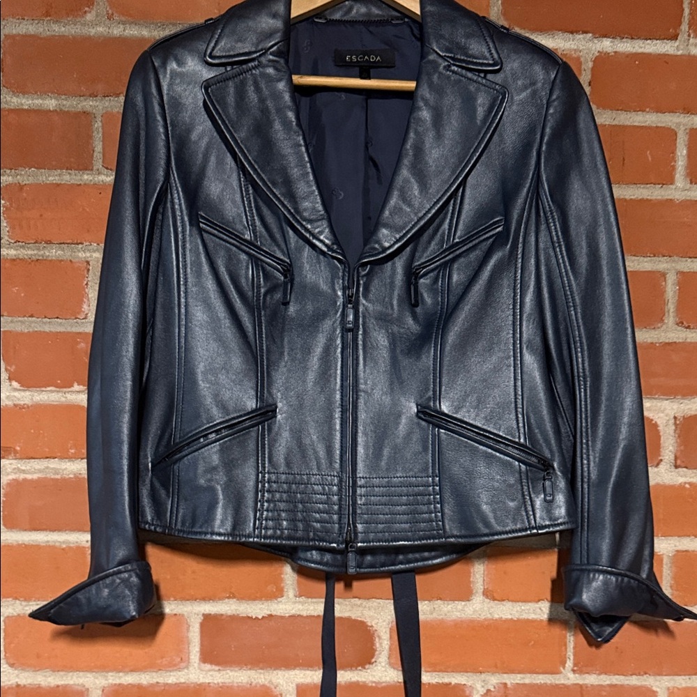 Escada Navy Leather Jacket for Women